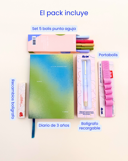 Pack Diario de 3 años | Portada Menta y accesorios