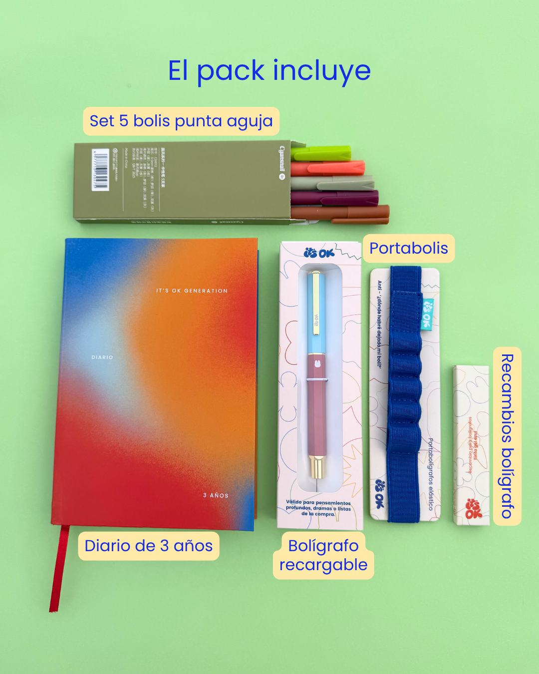 Pack Diario de 3 años | Portada Cometa y accesorios