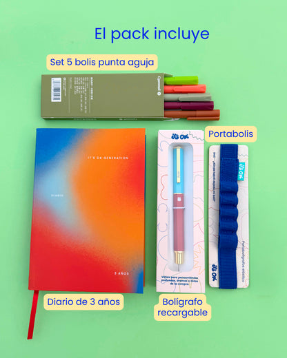 Pack Diario de 3 años | Portada Cometa y accesorios