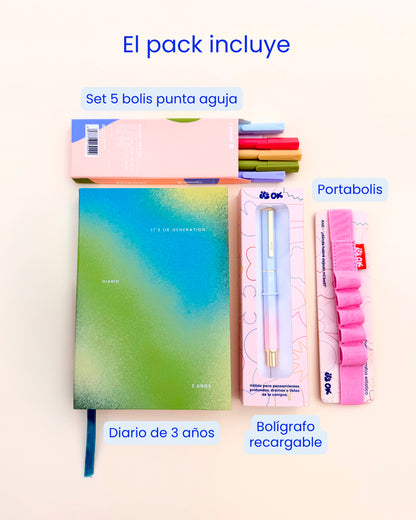 Pack Diario de 3 años | Portada Menta y accesorios